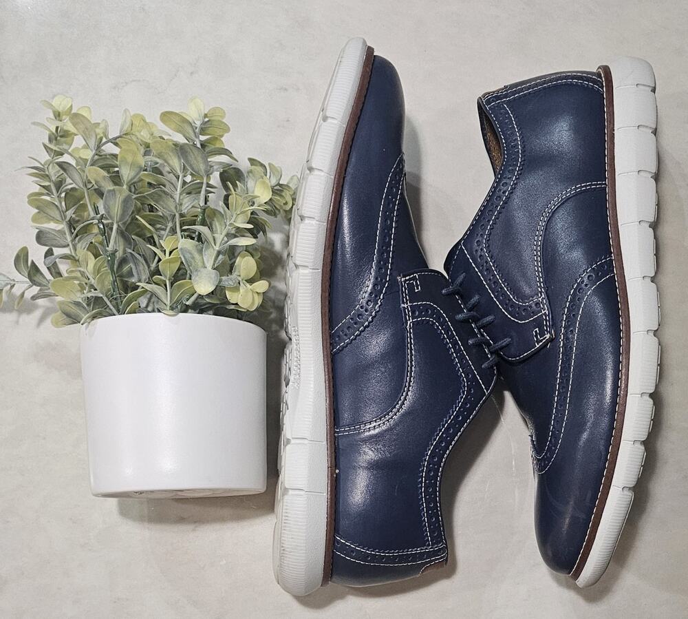 Johnston Murphy Hollins Wingtip Oxford Mens Size 9.5 Navy Leather Dress Sneakers